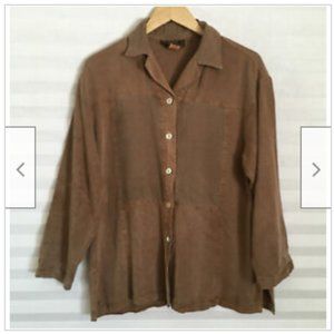 Basement USA INC Lagenlook Button Front Shirt Top Tencel 3/4 Sleeve